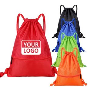 Custom Oxford <b>Waterproof</b> <b>Bag</b> Zipper Pocket Light Bagpack Sports Knapsack <b>Drawstring</b> Backpack - Product Image 3