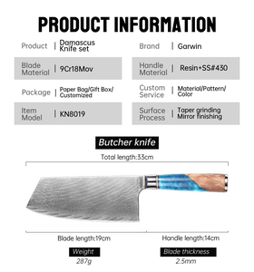 <span class=keywords><strong>Set</strong></span> di 9 <span class=keywords><strong>coltelli</strong></span> da cucina Garwin in acciaio Damasco VG10, <span class=keywords><strong>coltelli</strong></span> da <span class=keywords><strong>macellaio</strong></span>, Nakiri, Chef, da intaglio, Santoku, da sbucciatura, da pane, multiuso, da disosso, ambidestri - Product Image 3