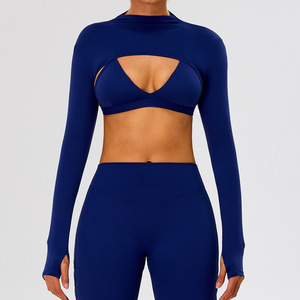 LX Ensemble de sport 4 pièces pour <span class=keywords><strong>femme</strong></span> : Soutiens-gorge de sport Plunge V, <span class=keywords><strong>Bolero</strong></span>, Shorts et Leggings - Product Image 3