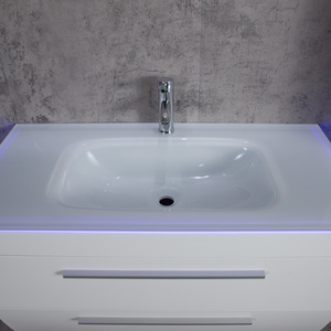 Meuble de salle de bain moderne avec cadre mural sans cadre, éclairage LED, en céramique avec lavabo en verre - Product Image 5