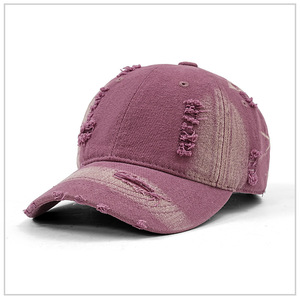 Casquette de baseball en jean délavé style vintage, unisexe, avec trous déchirés et bords effilochés, casquette ajustable en coton - Product Image 4