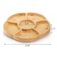 Partyplate met 6 compartimenten, draaibaar bamboe dienblad voor hapjes en fruit
