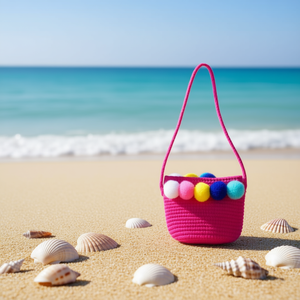 Petit sac à pompons 13x10x7cm Perles colorées Accessoire de plage - Product Image 3