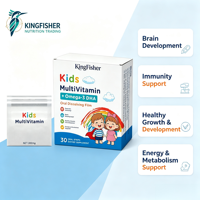 KingFisher Kids Omega 3 Visolie Mondstrips Dagelijkse Ondersteuning Hart- en Ooggezondheid 1000mg EPA DHA Draagbare Snel Oplossende Mondfilm