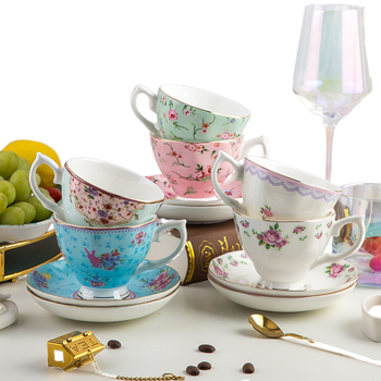 Factory Customised Floral Tea Cups and Saucer Set,Fine Bone China Personalized Printing/Logo Arabic Teacup and Coffee Cups
