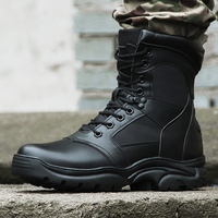 Bottes tactiques mi-mollet en cuir noir avec fermeture éclair et semelles en caoutchouc unisexes