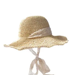 Sombrero de paja reciclada de papel 2023 para niña, accesorios de playa de verano, venta al por mayor, hecho en Vietnam