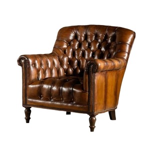 Sillón de Cuero Genuino de Lujo con Respaldo Alto y Estructura de Madera Sólida, Silla de Salón Ergonómica Moderna para Muebles de Sala de Estar - Product Image 1