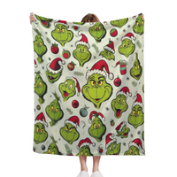 Couverture en flanelle personnalisée de haute qualité, impression 3D, motif Grinch, hiver, confortable, en polaire, anti-boulochage, lavable, Halloween, Noël