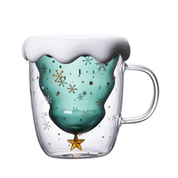 Tasses à café de Noël personnalisables en verre à double paroi avec couvercle – Idéales pour le petit-déjeuner et le latte – Tasses réutilisables