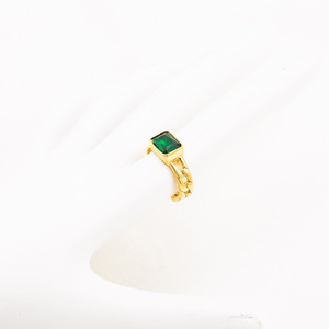 แหวนแฟชั่นชุบทองแบบโซ่คิวบา แหวนเปิดรูปทรงเรขาคณิต ประดับด้วยหินสีฟ้าเขียวใส เครื่องประดับสำหรับงานปาร์ตี้สำหรับทุกเพศ - Product Image 2