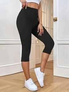 Printemps et été pour les femmes décontractées taille haute détails élastiques longueur genou solide Capri pantalon skinny - Product Image 5