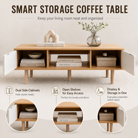 Table basse élégante avec rangement, table de salon moderne en bois avec armoires latérales et compartiment ouvert