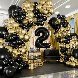 Negro oro 1st 2nd confeti globos de látex arco Kit guirnalda conjunto bebé niña niño Feliz cumpleaños decoración fiesta suministros - Product Image 1