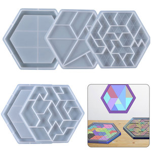 DIY كريستال الايبوكسي العفن مسدس Tangram لغز منزل الديكور مجوهرات قالب من السيليكون - Product Image 3