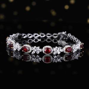 Solid 18K Gold Natural Pigeon Blood <b>Ruby</b> Wide Tennis <b>Bracelet</b> Inlaid 0.804ct Pavé Diamonds Formal Banquet Statement Jewelry - Product Image 2