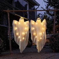 JOYIN 2 pièces Décorations suspendues de fantômes d'Halloween de 47 pouces, lumières LED chaudes d'extérieur avec minuterie, décorations de fête pour l'extérieur de la maison hantée en plastique