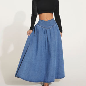 Falda vaquera larga para mujer Bleu Marine de talla grande, nueva Falda vaquera larga, Falda vaquera plisada Vintage de cintura alta Sexy - Product Image 6