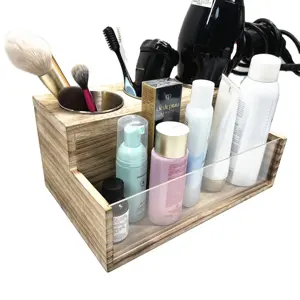 Wooden Hair Dryer Holder Rustic Hair Tools Organizer Bath Accessories Supplies Organizer With Acrylic Transparent Window