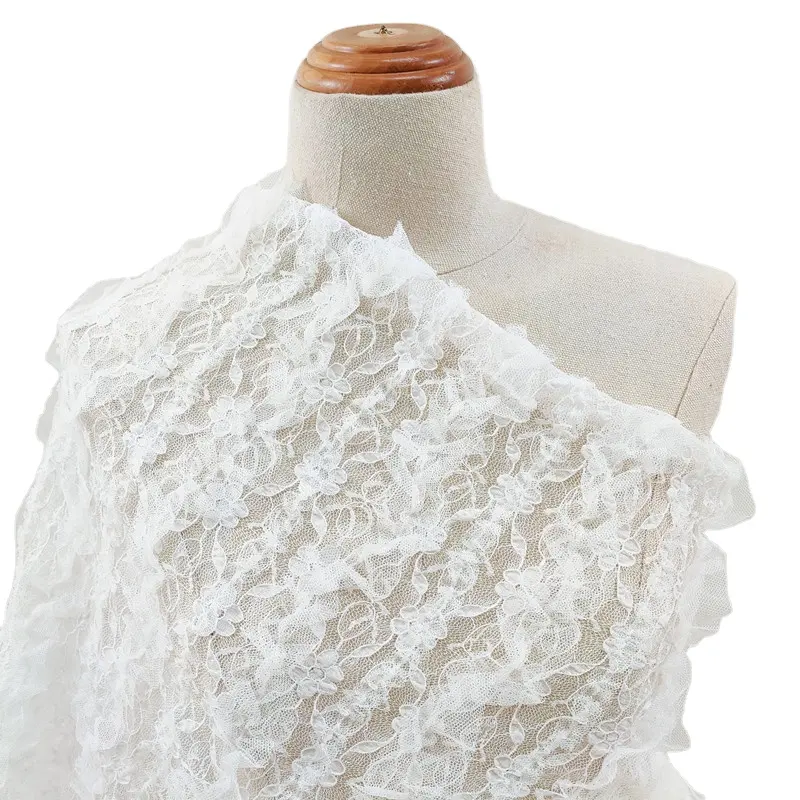 أحدث تصميم شبكة محبوكة مريحة أبيض محبوبة قماش دانتيل مطرز أفريقي لفستان زفاف نسائي MF118