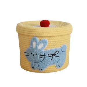 Cesta de almacenamiento tejida con tapa, organizador redondo hecho a mano para el escritorio, caja de almacenamiento para aperitivos, hogar, sala de estar - Product Image 5