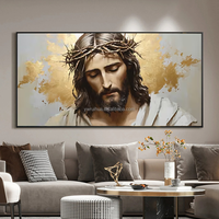Grande toile murale abstraite moderne représentant Jésus avec couronne d'épines, encadrée avec une marge flottante pour salon