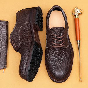 Zapatos de cuero para hombre, cuero genuino, cuero de búfalo salvaje, estilo ejecutivo, suela gruesa, punta ancha, zapatos de hombre - Product Image 2