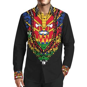 Chemise Dashiki à manches longues pour homme, nouveau design, drapeau haïtien, chemise boutonnée blanche de luxe personnalisée, vêtements traditionnels haïtiens pour hommes - Product Image 4