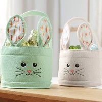 Paniers de Pâques en feutre avec oreilles de lapin imprimées carottes, pour la chasse aux œufs, en pastel, pour le printemps, porte-cadeaux de Pâques