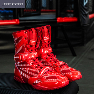 LS0099 stivali da boxe da palestra per allenamento professionale in pelle lunga stile scarpe da boxe ad alta caviglia - Product Image 4