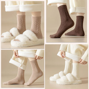 Women's Cable Knit Slouch <b>Socks</b> Mid-Calf Solid Color Warm White Thermo Breathable Sweat Wicking Odor Resistant Regular Casual - Product Image 3