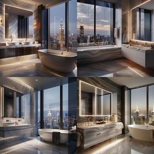 <span class=keywords><strong>Set</strong></span> Mobile da <span class=keywords><strong>Bagno</strong></span> Moderno per Hotel Impermeabile in Marmo con Doppio Lavabo e Specchio con Illuminazione - Product Image 3