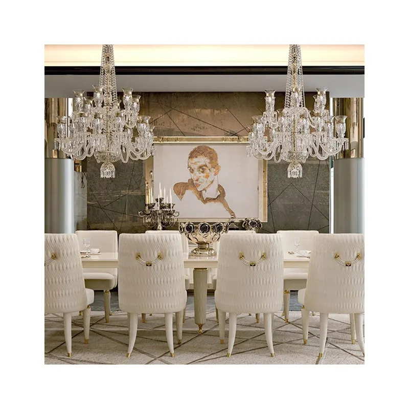 Designer high end rectangular Solid wood marble metal modern dining room furniture dining tables