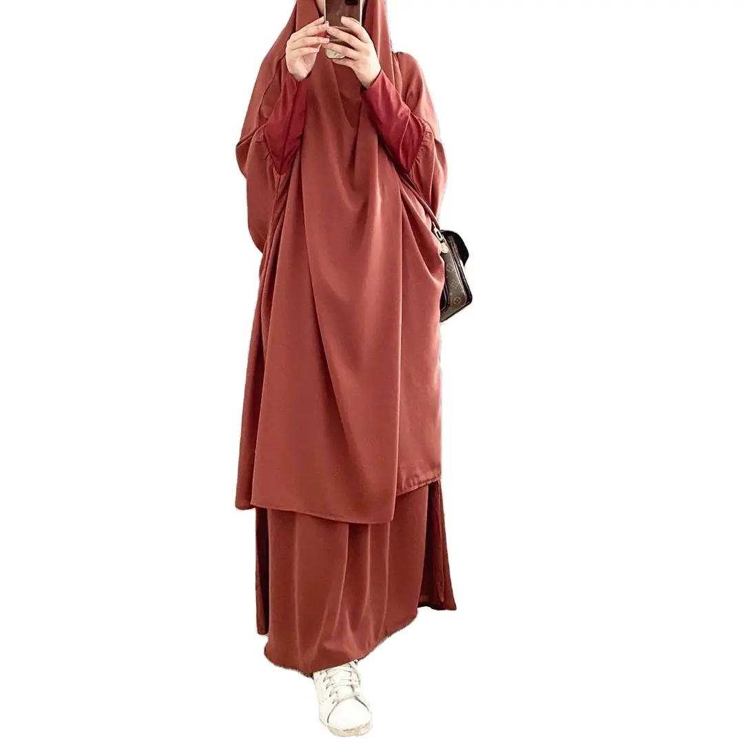2 Stück Set Frauen Islamische Abaya Frauen Overhead Maxi Hijab Rock muslimischen Kleid Anzüge Kaftan Dubai Gebets kleider