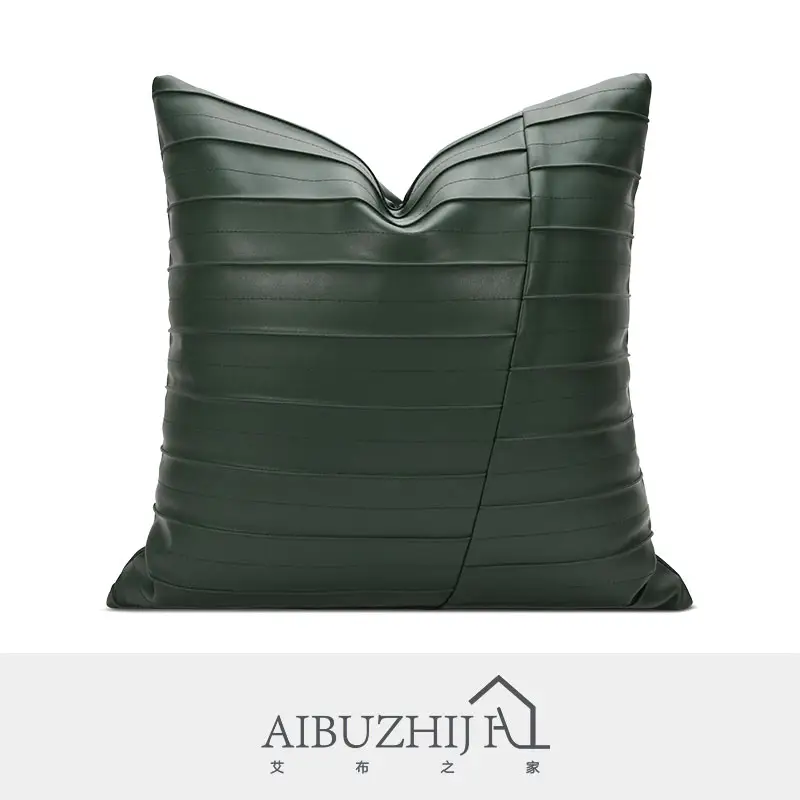 AIBUZHIJIA Green Throw Pillow Cover Handmade Wrinkle Pillowcase Faux Leather Pillow Cases 45x45cm