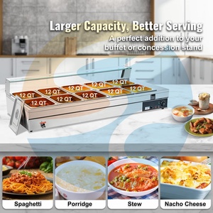 เครื่องอุ่นอาหารแบบ Bain Marie ของ EU พร้อมตู้โชว์กระจก หม้อซุปสแตนเลส อุปกรณ์บุฟเฟ่ต์สำหรับจัดเลี้ยง - Product Image 2