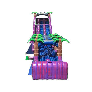 Toboggan aquatique gonflable en PVC à double voie, motif monstre violet marbré, commercial, à descente rapide, style tropical sauvage, avec double château - Product Image 2
