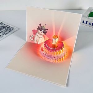 Tarjeta de Felicitación con Luz Musical 3D, Impresión a Cuatro Colores, Diseño de Gato Adorable, para Cumpleaños, Serie de Mascotas, Fiesta, Pastel, Envío Internacional - Product Image 1