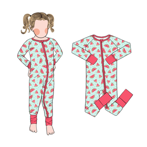 Vente en gros de haute qualité imprimé pastèque bambou filles Ykk fermeture éclair manches longues barboteuse pour enfants - Product Image 4