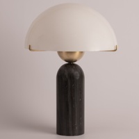 SH STONE Design moderne Base de lampe en marbre Pivoine polie Table de chevet champignon vert avec abat-jour blanc pour la décoration de la villa