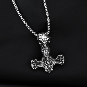 Stainless Steel Viking Thor Hammer Pendant Necklace Men's Retro <b>Cross</b> Design Jewelry Gift Fashion Accessory - Product Image 3