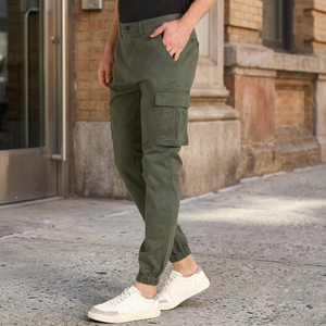Men's Casual Winter Cargo <b>Joggers</b> Pants 6-Pocket Mid Waist Straight Button Decoration Smart <b>Slim</b> Fit Breathable Spandex/Cotton - Product Image 2