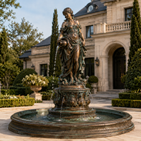 Sculpture de fontaine d'eau en bronze patiné antique, représentant une dame classique européenne versant de l'eau, pour hôtels, resorts et cours de luxe