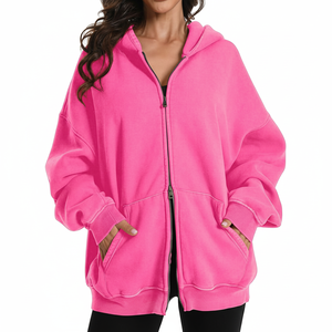 Comprar Sudadera con Capucha Rosa 100% Algodón para Mujer, Diseño Personalizado, Hombros Caídos, Tejido Grueso, Lavado Ácido, Parte Delantera Personalizable - Product Image 1