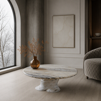 Table basse ronde moderne en marbre de jade nuage naturel avec piétement en spirale torsadée, mobilier de salon en pierre, vente en gros