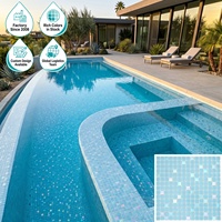 Mosaicos Cuadrados de Vidrio Iridiscente Azul Mezclado, de Fusión en Caliente, Directo de Fábrica, para Piscinas, Baños, Pisos y Paredes