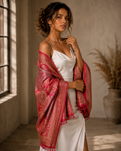 Embroidered Viscose Shawl Digital Print Long Fringe Traditional Winter Scarf Soft Warm Breathable Comfortable Elegant <b>Wrap</b> - Product Image 5
