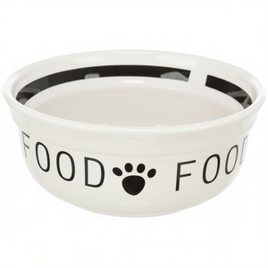 Tazón de cerámica para comida de mascotas de 0.6 L, blanco con diseño de huellas negras para perros y gatos - Product Image 2