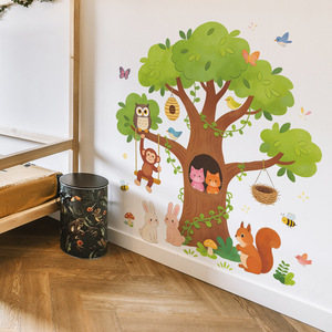 Autocollant mural <span class=keywords><strong>grand</strong></span> <span class=keywords><strong>arbre</strong></span> en PVC auto-adhésif, motif animaux de dessin animé, idéal pour chambre d'enfant et crèche - Vente chaude - Product Image 5