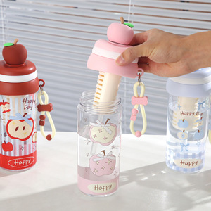 Leakproof Portable Sports Water Bottle with Straw & <b>Tea</b> <b>Infuser</b>, Cute Apple Shaped Plastic Tumbler for Outdoor Office Home use - Product Image 6